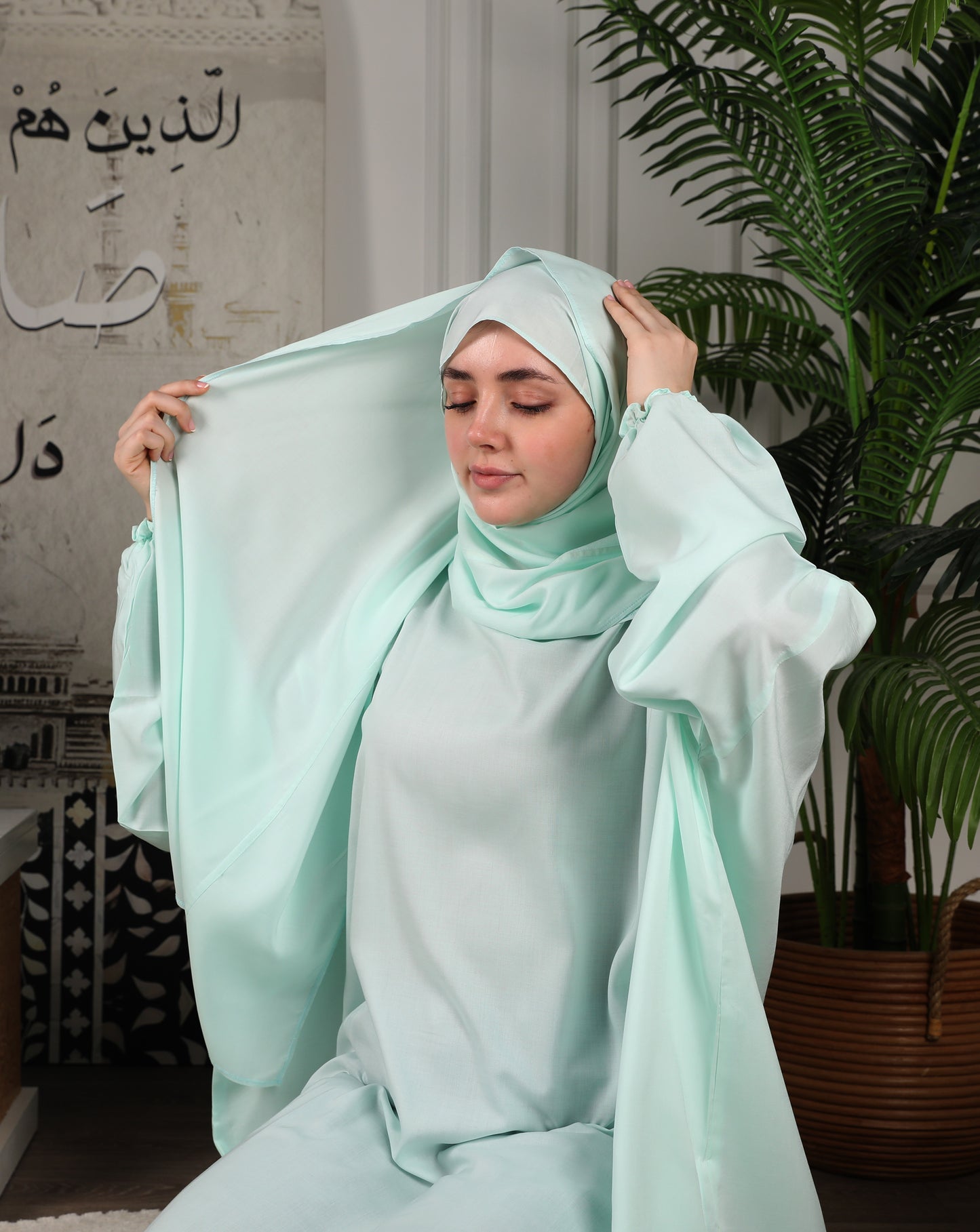 Al-Jenan Classic collection - Luxury Prayer Set - (Grey & Green mint) wc set