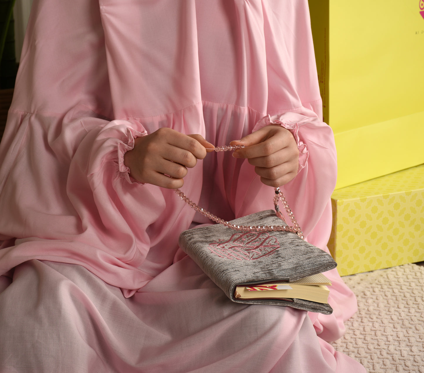 Al-Jenan Classic collection - Luxury Prayer Set - (Gray & Pink) wc set