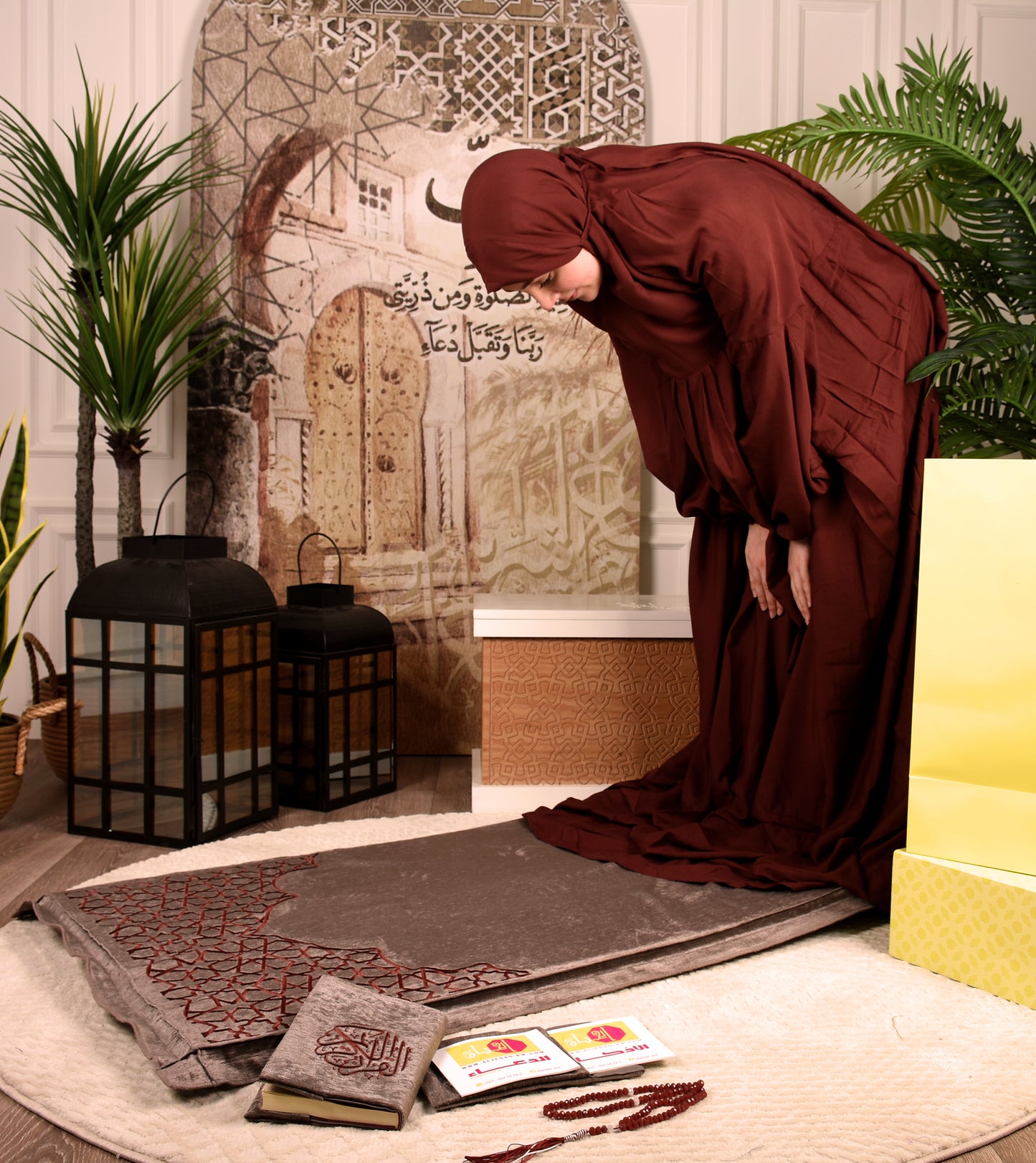Al-Jenan Classic collection - Luxury Prayer Set - (Gray & Brown) wc set