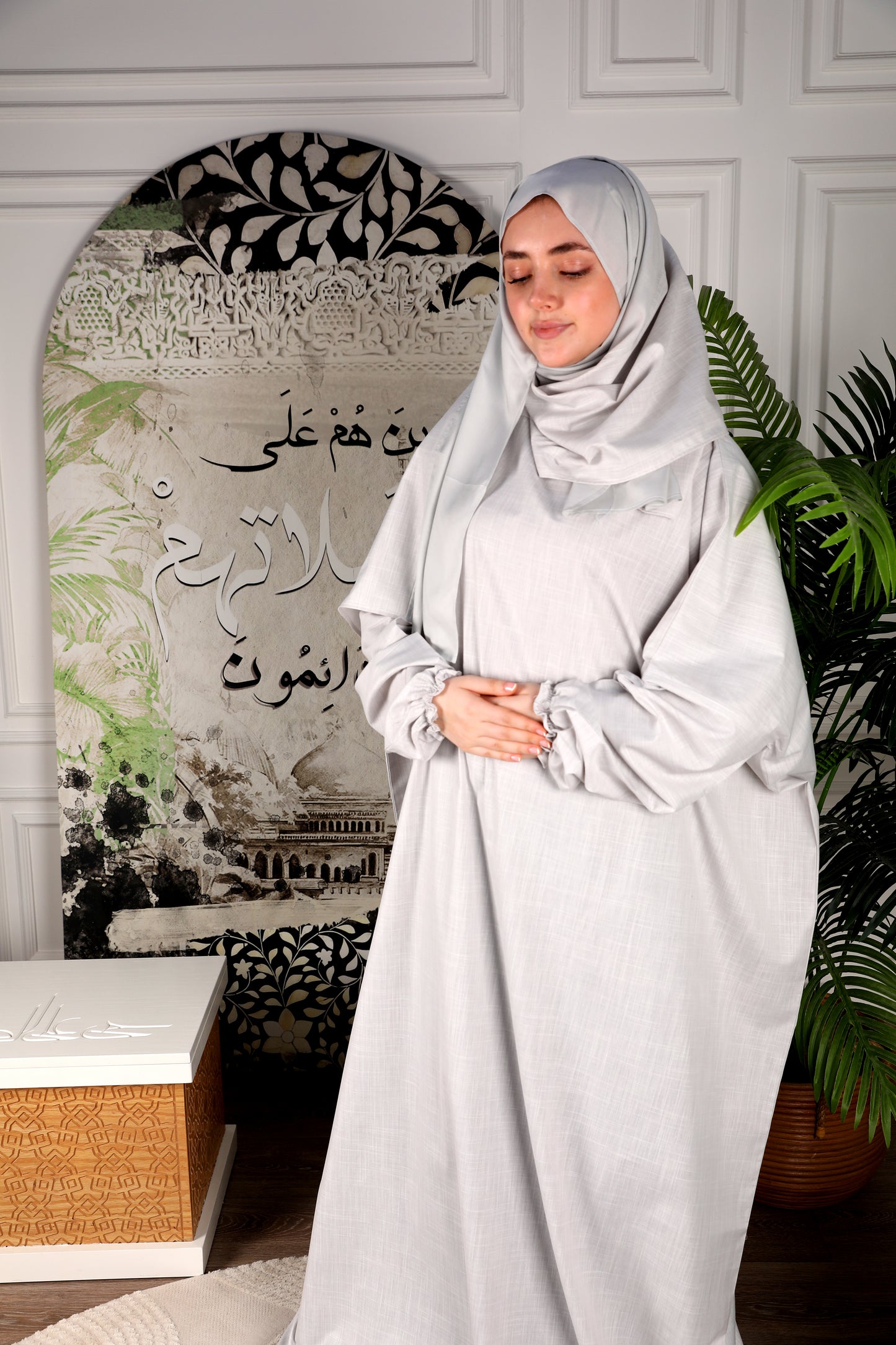 Al-Jenan Prayer Dress - Scarf - Cotton (Light Gray)