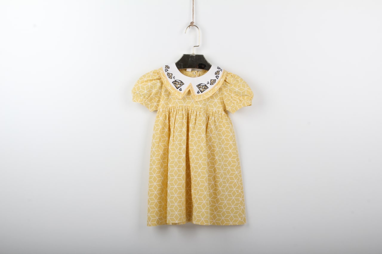 Yellow jems dress with embroidered collar