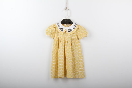 Yellow jems dress with embroidered collar