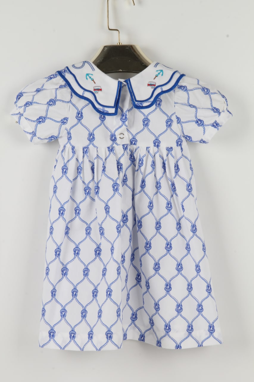 Blue dress with embroidered collar