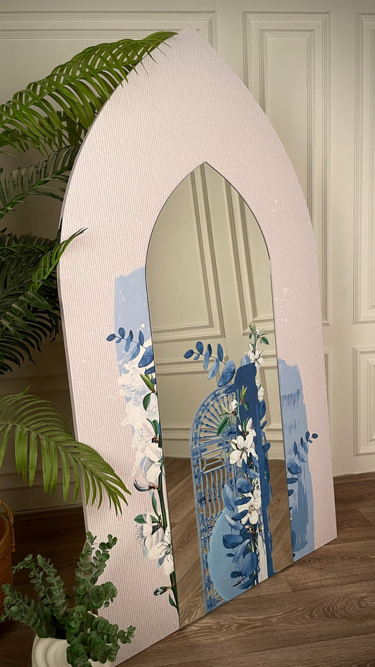 Blue Floral Door - Mirror with Canvas