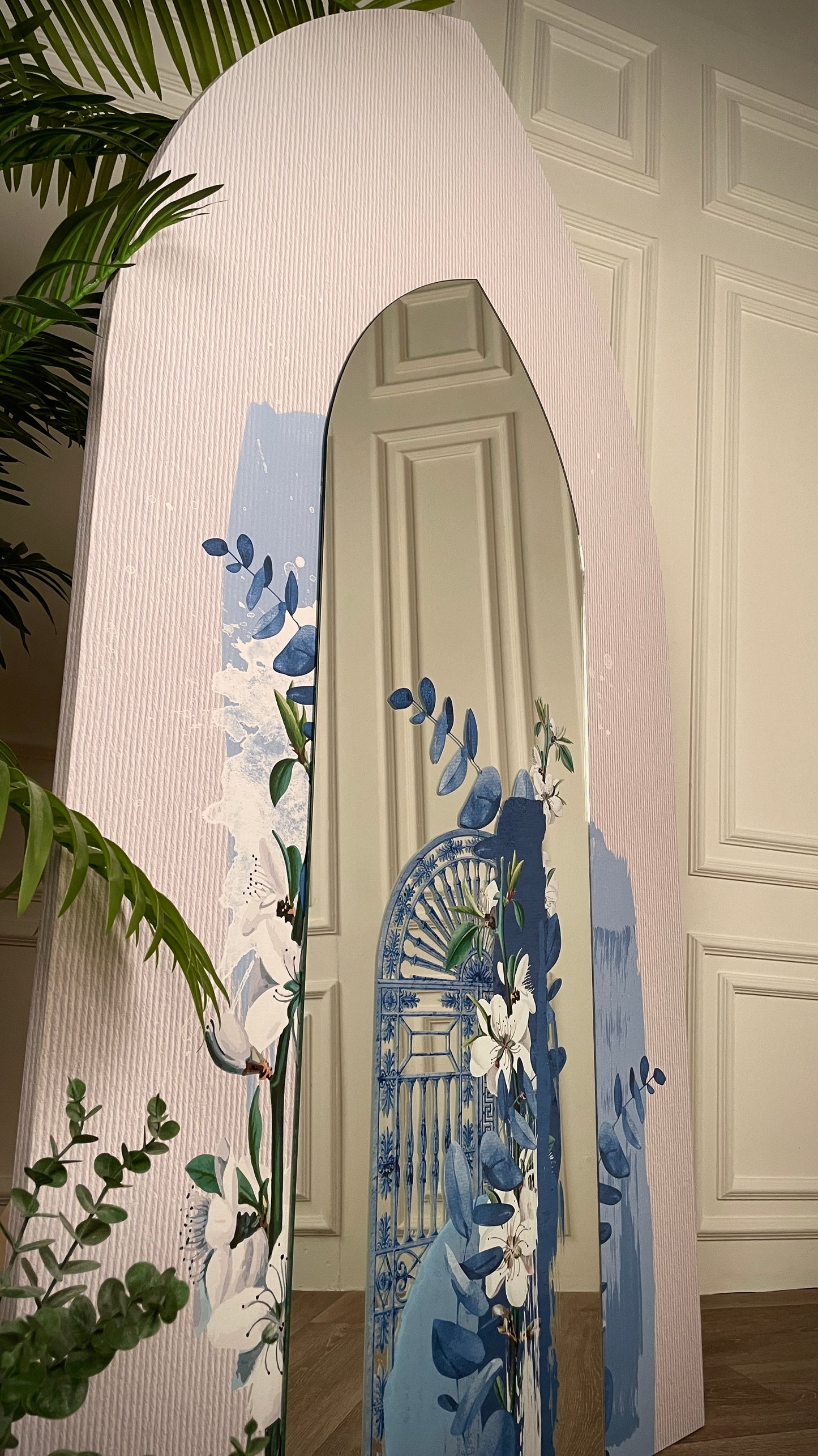 Blue Floral Door - Mirror with Canvas