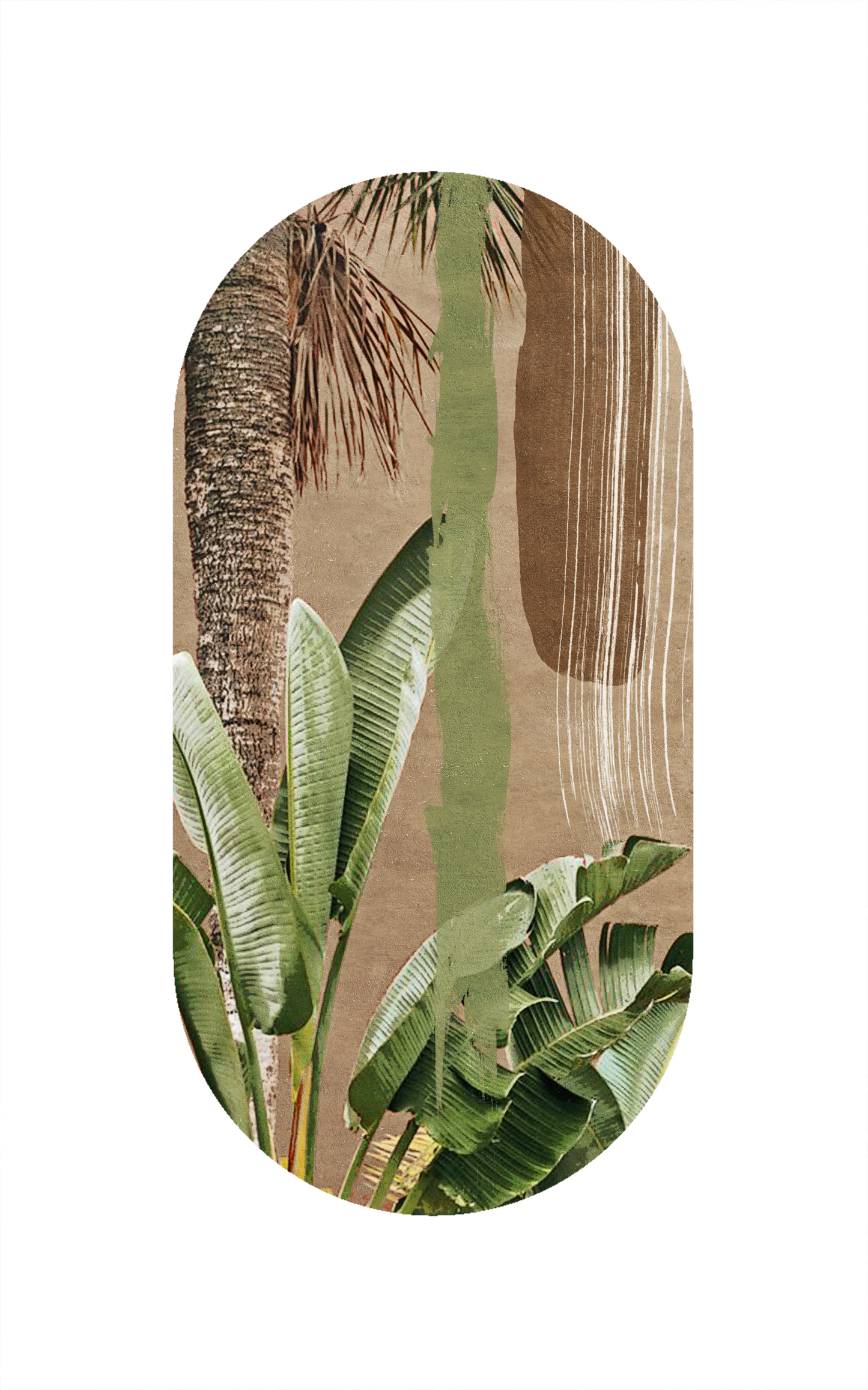 oval shaped canvas - tropical leaves